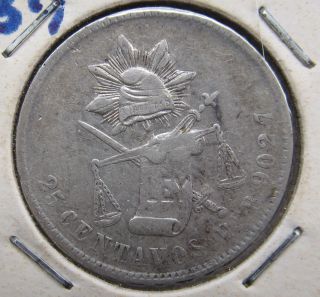1889 Mexico 25 Cents Silver Ley - 25 Centavos photo