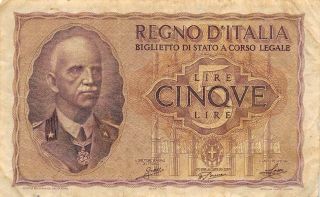 Italy 5 Lire 18.  1940 P 28 Series 0239 Ww Ii Issue Circulated Banknote photo