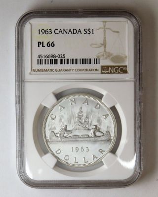 1963 S$1 Canada Silver Dollar Ngc Pl 66 photo