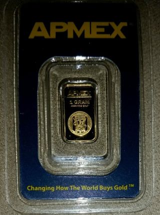 Apmex 1g Gold Bar.  9999 Fine (in Assay/tamper - Evident Pkg) photo