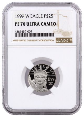 1999 - W $25 1/4 Troy Oz Proof Platinum Eagle Ngc Pf70 Uc Ultra Cameo Sku16396 photo