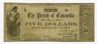 1862 $5 The Parish Of Concordia - Vidalia,  Louisiana Note Civil War Era photo