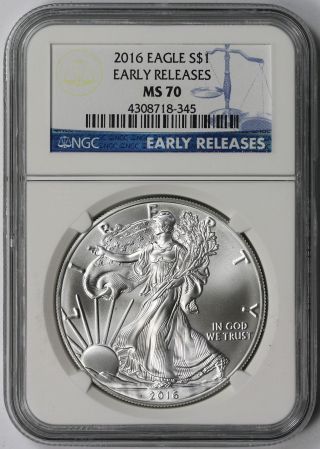 2016 Silver Eagle $1 Ms 70 Ngc Early Releases (blue Label) photo