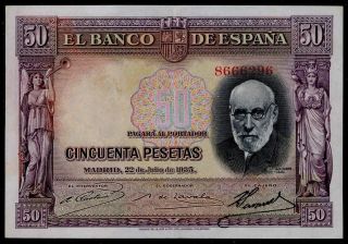 Spain - EspaÑa 50 Pesetas 1935 Xf,  Pick 88 Santiago Ramon Y Cajal photo