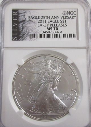 2011 Silver American Eagle Ngc Ms - 70 Early Release photo