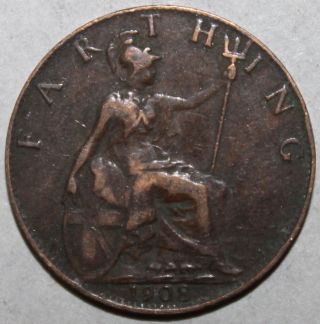 British Farthing Coin,  1908 - Km 792 - Britain Edward Vii United Kingdom Bronze photo