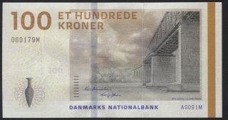 Denmark 100 Kroner 2009 P - 66a Unc Serial Prefix A0 Uncirculated Banknote photo