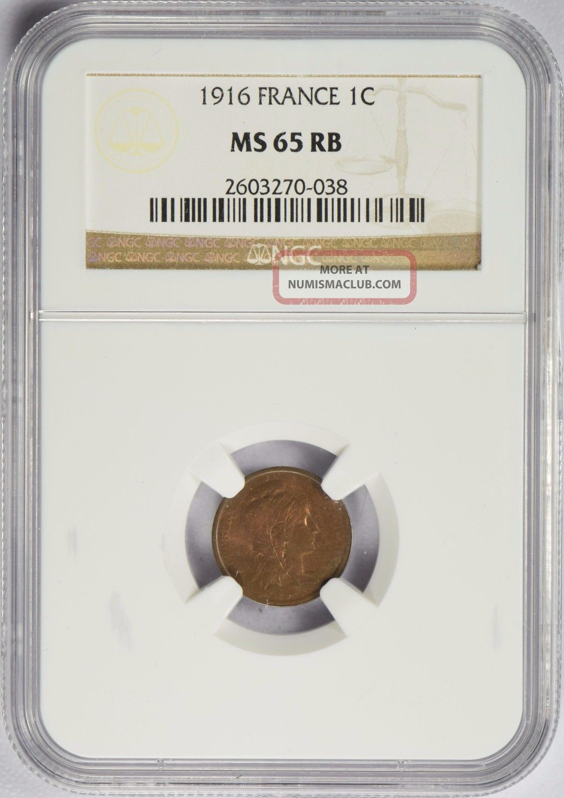1916 France 1 Centime Ngc Ms65 Rb Europe photo