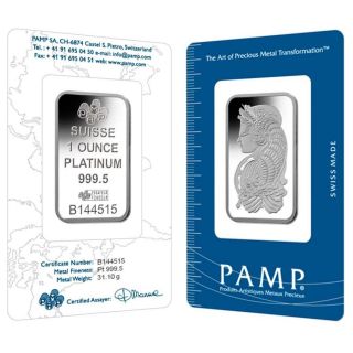 1 Oz Pamp Suisse Lady Fortuna Platinum Bar.  9995 Fine (in Assay) photo