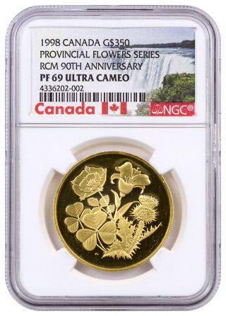 1998 Canada $350 Proof Gold Flowers Rcm 90th Ngc Pf69 Uc (canada Label) Sku41252 photo