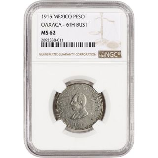 1915 Mexico Oaxaca Silver Peso - 6th Bust - Ngc Ms62 photo