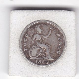 1845 Queen Victoria Four Pence (groat) Coin (92.  5 Silver) photo