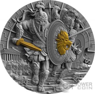 Ares God Of War Gods 2 Oz Silver Coin 2$ Niue 2017 photo