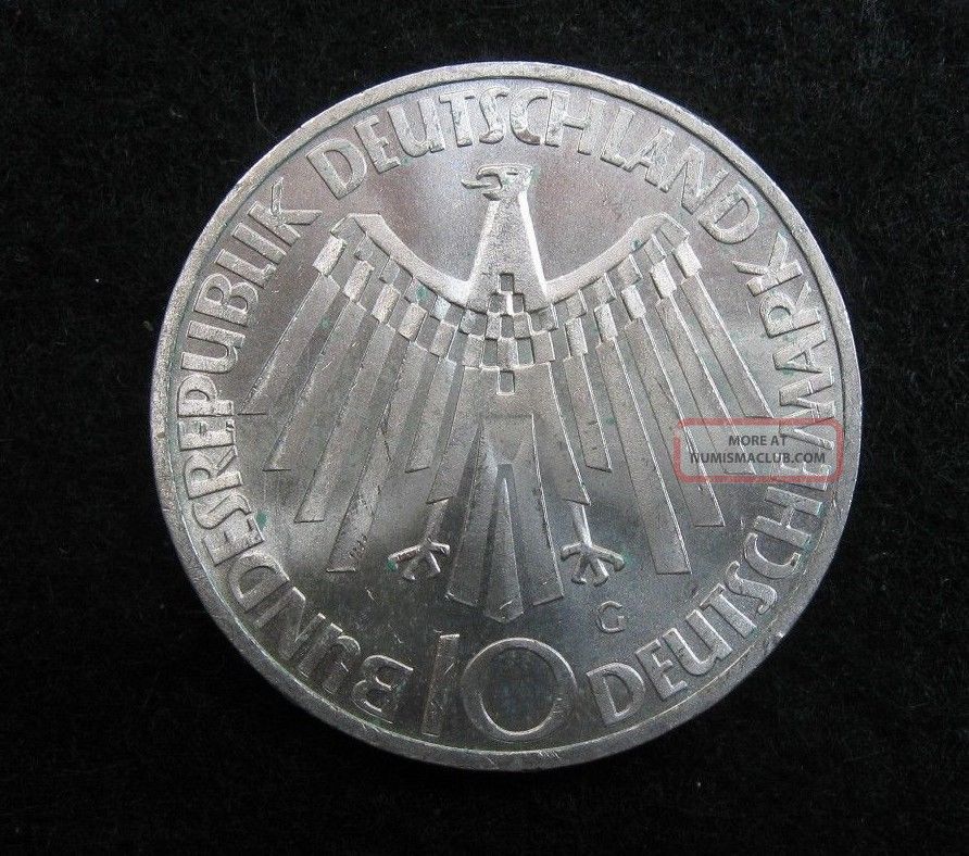1972 G Germany 10 Mark Silver Coin Ch Bu Munich Olympics