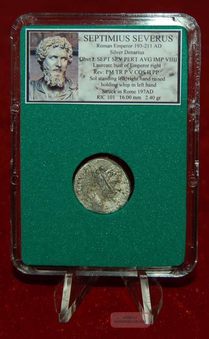 Roman Empire Coin Septimius Severus Sol Holding Whip On Reverse Silver ...