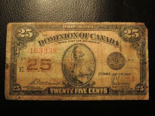 1923 Dominion Of Canada Shinplaster 0.  25 Twenty Five Cent 163338 Mccavour Saunde photo