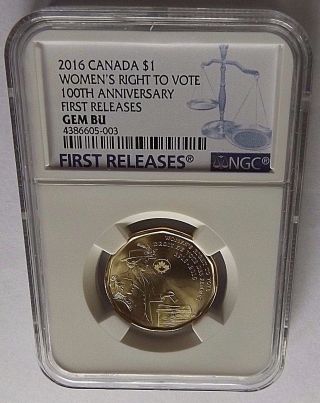 2016 Canada Ngc First Releases Gem Bu Women ' S Right To Vote Loon Dollar $1 photo