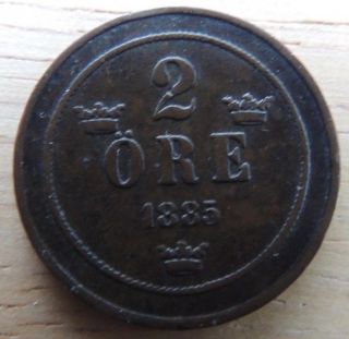 Sweden 1885 2 Ore Very Fine Km - 746 Great Coin photo