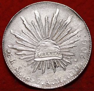 1897 Mexico 8 Reales Silver Foregin Coin S/h photo
