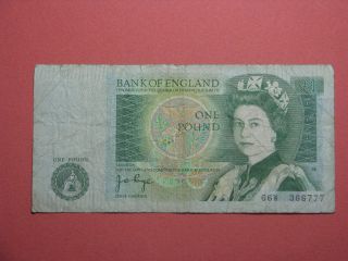 Bank Of England Uk One Pound Note 66w 366777 Nd (1978 - 1984) Elizabeth Ii Newton photo
