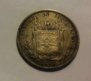 Rare 1889 Costa Rica.  25 Centavos.  Scarce Silver Coin ( (256)) photo