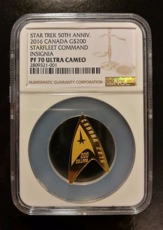 Delta Coin Pf70: Star Trek 2016 Canada $200 Gold Ngc Pf70 photo