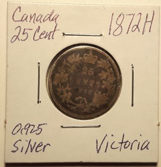 1872 H Canada 25 Cent Silver Quarter Victoria photo