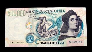 1997 Italy Rare Banknote 500000 Lire Xf Raffaello photo