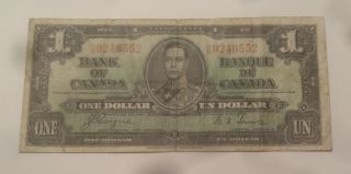 1937 Bank Of Canada $1 Dollar Bill (coyne/towers) Prefix R/n 9246552 photo