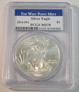 2014 $1 American Silver Eagle Coin Pcgs Ms70 West Point Label photo
