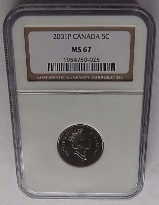 2001p Canada Ngc Ms67 Nickel Top Pop Only 2 Exist In Ms67 Ngc Total Census=3 photo