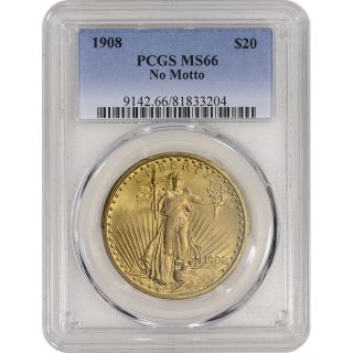 1908 Us Gold $20 Saint - Gaudens Double Eagle - No Motto - Pcgs Ms66 photo