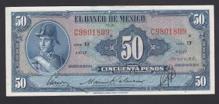 Mexico 50 Pesos 10 - 02 - 1954 Au - Unc P.  49f,  Banknote,  Uncirculated photo