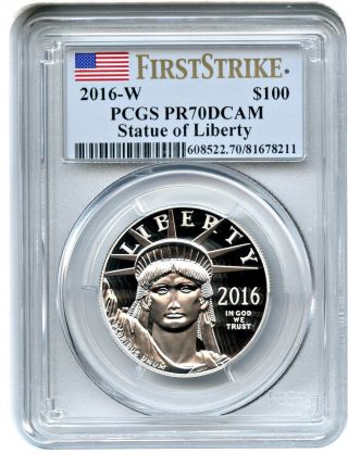 2016 - W Platinum Eagle $100 Pcgs Pr 70 Dcam (first Strike) Statue Liberty 1 Oz photo