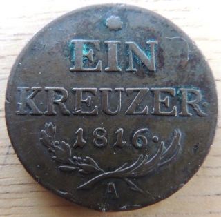 Austria 1816 - A Copper Ein Kreuzer Very Fine Km - 2206 photo