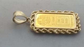 24k.  999 Gold 5gram Bullion Engelhard 14k Framed Rope Pendant photo