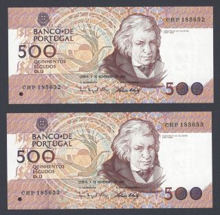 Portugal 2x500$00 Ch.  12 De 4/11/1998 Uncirculated/gem (running Numbers) photo