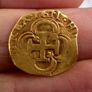 A66 Early Dated Gold Cob 1 Escudo Philip Ii 1611 Sevilla Spain Coloni photo