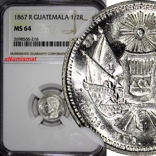 Guatemala Silver 1867 - R 1/2 Real,  Medio Ngc Ms64 Mintage - 92,  000 1st Year Km 143 photo