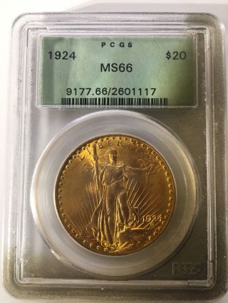 1924 $20 St.  Gaudens Gold Coin Pcgs Ms66 photo