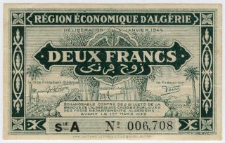 Algeria 1944 Issue 2 Francs Note Crisp Xf.  Pick 99a. photo