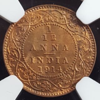 India British 1914 C 1/12 Anna Red Brown Ms 64 Rb Ngc photo