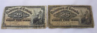 Two 1900 Dominion Of Canada 25 Twenty Five Cents Fractional Currency photo