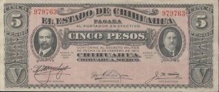 Mexico - El Estado De Chihuahua 5 Pesos P - S532a Xf photo