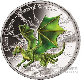 Green Dragon Force Of Weather 3 Oz Silver Coin 5$ Fiji 2017 photo
