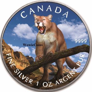 2012 Canadian 1 Oz 0.  9999 Fine Silver Colourized Wildlife Series Cougar Coin photo
