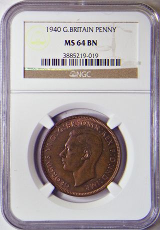 1940 Penny Great Britain Ngc Ms - 64 Bn Km 845 photo