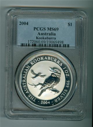 Australia 2004 $1 One Oz.  999 Silver Kookaburra Pcgs Ms - 69 Gem Bu photo