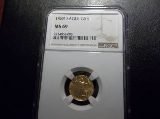 1989 1/10 Oz Gold Eagle $5 Ngc Ms 69 Cert 2714868 - 003 photo