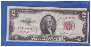 1953 $2 Dollar Bill Old Us Note Legal Tender Paper Money Currency Red Seal R342 photo